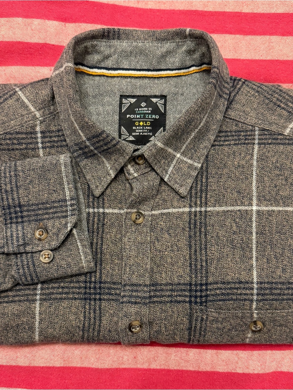Point Zero Gray Plaid Button-Up Shirt with Navy Windowpane